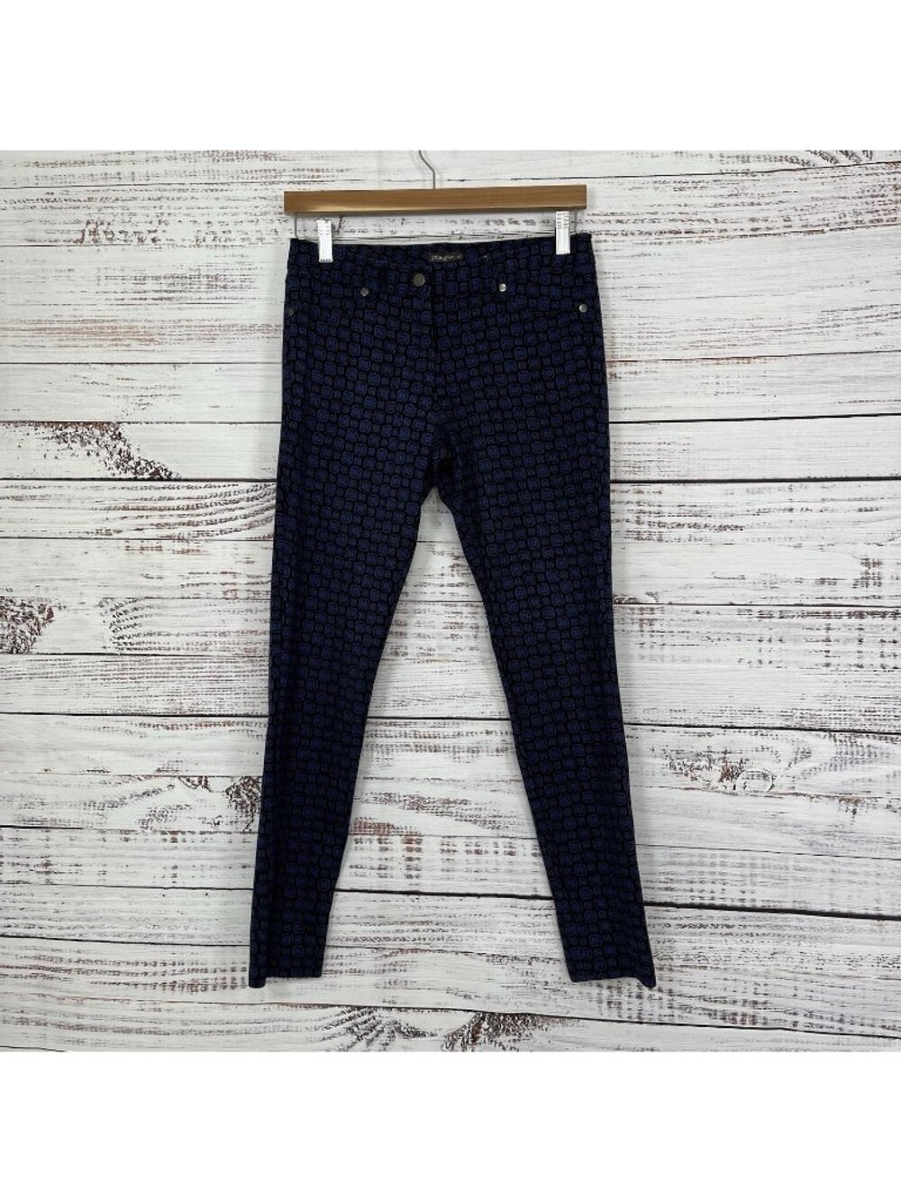 J.Mclaughlin Blue Black Geometric Print Stretch Skinny